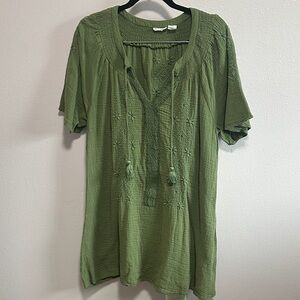 Lucky Brand Olive Green Smocked Top